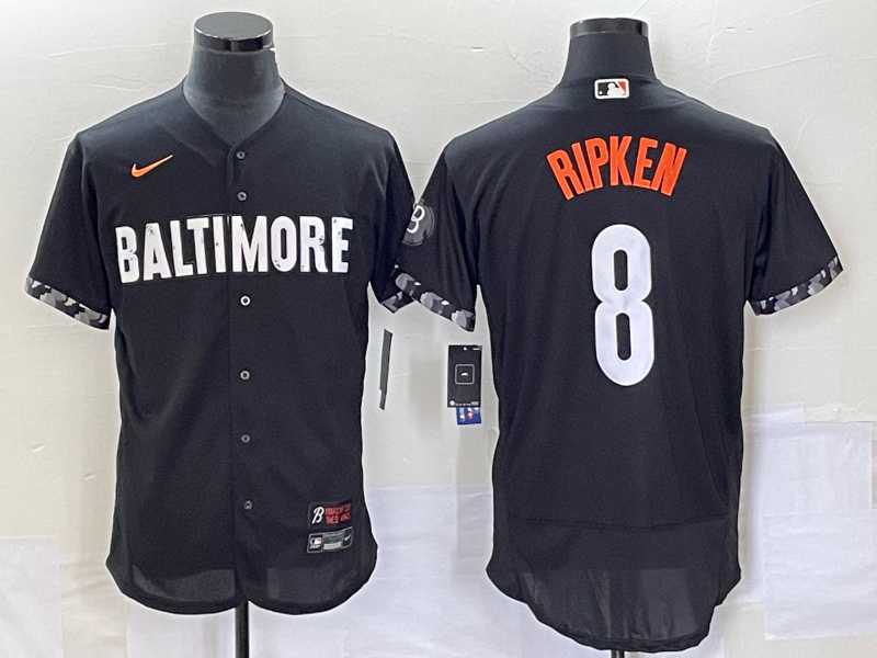 Mens Baltimore Orioles #8 Cal Ripken Jr Black 2023 City Connect Flex Base Stitched Jerseys